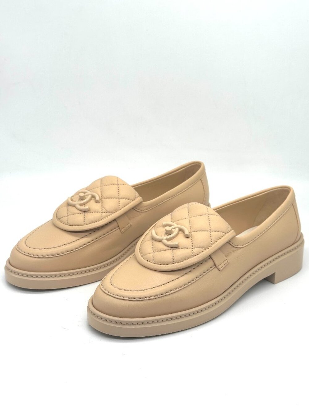 CHANEL 24C Leather Quilted Tab Turn Lock Turnlock CC Loafer Moccasin Flat Shoes - Picture 4 of 14
